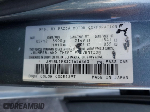 2012 Mazda 3 i Grand Touring with VIN JM1BL1M83C1656360, listed as a Copart auction lot 45960035 with 145,202 mi miles and Salvage title. Bid and sale history available at DreamBid. Image 12.