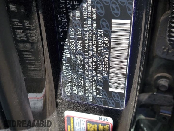 2023 Hyundai Elantra SEL with VIN KMHLM4AG7PU609203, listed as a Copart auction lot 47626835 with 15,098 mi miles and Salvage Title. Bid and sale history available at DreamBid. Image 12.