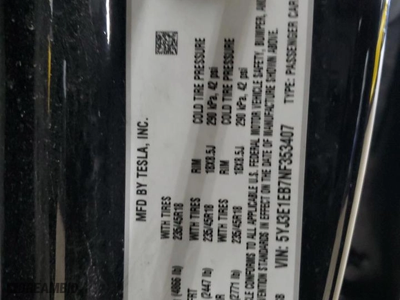 2022 Tesla Model 3 Long Range with VIN 5YJ3E1EB7NF353407, listed as a Copart auction lot 47205335 with 48,979 mi miles and Salvage Title. Bid and sale history available at carsss.com. Image 13.