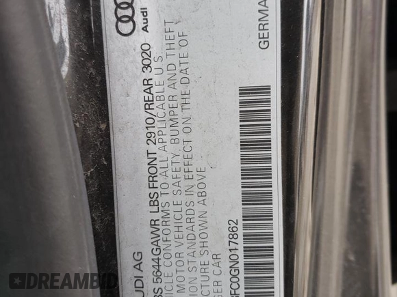 2016 Audi S7 z VIN WAUW2BFC0GN017862, wystawiony jako Copart lot #36133253 z przebiegiem 74 481 mil mil oraz . Historia ofert i sprzedaży dostępna na DreamBid. Obrazek 12.