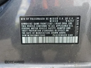 2022 Volkswagen Jetta SE with VIN 3VW7M7BU2NM013040, listed as a Copart auction lot 56342075 with 31,171 mi miles and Salvage title. Bid and sale history available at DreamBid. Image 13.