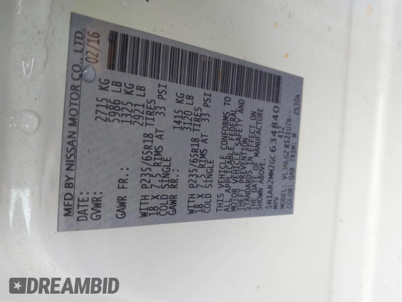 2016 Nissan Pathfinder SL с VIN 5N1AR2MM2GC634840, выставлен на аукционе IAAI как лот 42471319 с пробегом 152 679 миль миль и . История ставок и продаж доступна на DreamBid. Изображение 9.