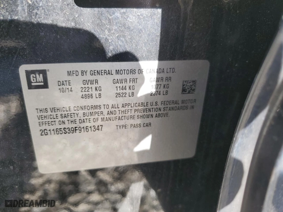 2015 Chevrolet Impala LTZ with VIN 2G1165S39F9161347, listed as a Copart auction lot 52324185 with 139,024 mi miles and Salvage Title. Bid and sale history available at carsss.com. Image 14.