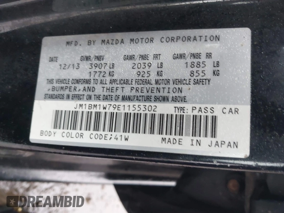 2014 Mazda 3 i Grand Touring with VIN JM1BM1W79E1155302, listed as a IAAI auction lot 41512501 with 98,635 mi miles and . Bid and sale history available at DreamBid. Image 9.