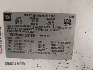 2015 GMC Acadia SLT with VIN 1GKKVRKD5FJ231045, listed as a IAAI auction lot 41301311 with 170,691 mi miles. Bid and sale history available at carsss.com. Image 9.