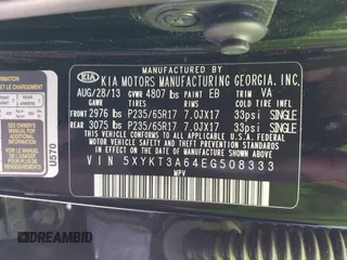 2014 Kia Sorento LX with VIN 5XYKT3A64EG508333, listed as a IAAI auction lot 42107255 with 150,600 mi miles. Bid and sale history available at carsss.com. Image 9.