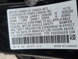 2021 Honda Civic LX z VIN 2HGFC2F6XMH502056, wystawiony jako Copart lot #54393025 z przebiegiem 57 080 mil mil oraz Czysty tytuł • Clean title. Historia ofert i sprzedaży dostępna na DreamBid. Obrazek 12.