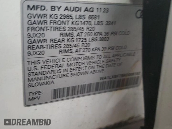 2024 Audi Q7 Premium Plus with VIN WA1LXBF75RD008152, listed as a Copart auction lot 61491185 with Not provided miles and Clean title. Bid and sale history available at DreamBid. Image 14.