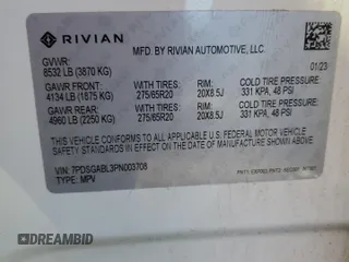 2023 Rivian R1S Launch Edition with VIN 7PDSGABL3PN003708, listed as a Copart auction lot 71564604 with Not Provided miles and Salvage Title. Bid and sale history available at carsss.com. Image 13.