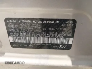 2024 Mitsubishi Outlander S z VIN JA4ARUAU6RU017646, wystawiony jako IAAI lot #42155361 z przebiegiem 1 044 mil mil oraz . Historia ofert i sprzedaży dostępna na DreamBid. Obrazek 9.