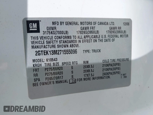 2007 GMC Sierra 1500 SLE1 с VIN 2GTEK13M271555096, выставлен на аукционе IAAI как лот 42321434 с пробегом 221 352 миль миль и . История ставок и продаж доступна на DreamBid. Изображение 9.