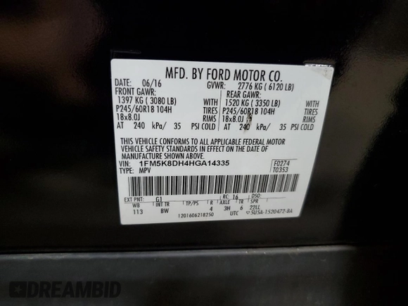 2017 Ford Explorer XLT z VIN 1FM5K8DH4HGA14335, wystawiony jako Copart lot #62102425 z przebiegiem 135 191 mil mil oraz Szkoda całkowita • Salvage title. Historia ofert i sprzedaży dostępna na DreamBid. Obrazek 13.