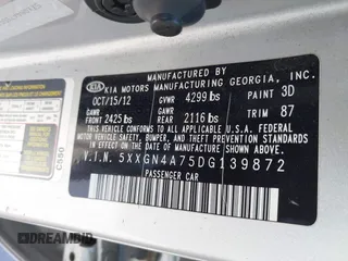 2013 Kia Optima EX with VIN 5XXGN4A75DG139872, listed as a IAAI auction lot 42483921 with 120,167 mi miles and . Bid and sale history available at DreamBid. Image 9.