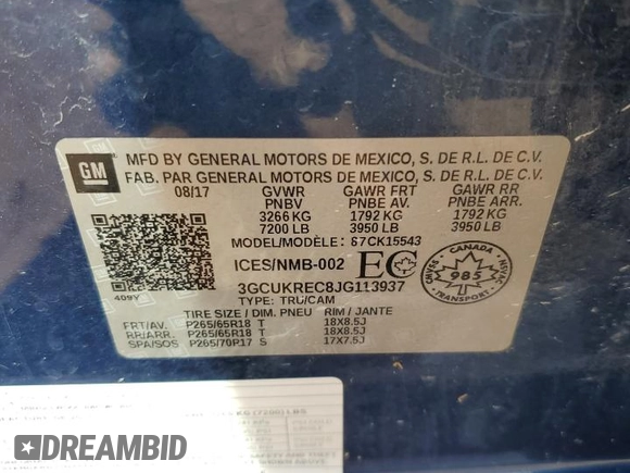 2018 Chevrolet Silverado 1500 LT with VIN 3GCUKREC8JG113937, listed as a Copart auction lot 54542245 with 175,500 mi miles and Clean Title. Bid and sale history available at carsss.com. Image 12.