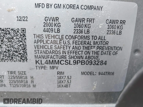 2023 Buick Encore GX Preferred with VIN KL4MMCSL9PB093284, listed as a IAAI auction lot 41276805 with 17,006 mi miles and . Bid and sale history available at DreamBid. Image 9.