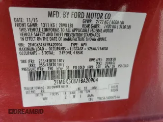 2015 Ford Flex SEL with VIN 2FMGK5C87FBA20904, listed as a Copart auction lot 48065785 with 88,209 mi miles and Salvage Title. Bid and sale history available at carsss.com. Image 13.