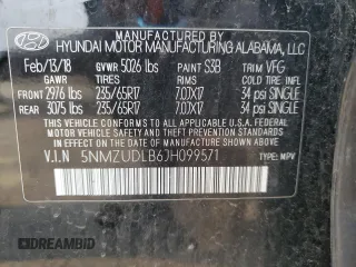 2018 Hyundai Santa Fe 2.4L with VIN 5NMZUDLB6JH099571, listed as a Copart auction lot 60960385 with 147,004 mi miles and Salvage title. Bid and sale history available at DreamBid. Image 13.