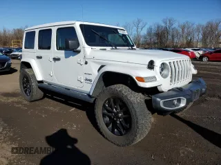 2021 Jeep Wrangler Unlimited Sahara with VIN 1C4JJXP64MW762819, listed as a Copart auction lot 49796845 with 76,543 mi miles and Salvage Title. Bid and sale history available at DreamBid. Image 4.