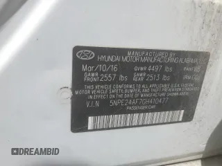 2016 Hyundai Sonata SE with VIN 5NPE24AF7GH410477, listed as a Copart auction lot 53620485 with 144,606 mi miles and Clean Title. Bid and sale history available at carsss.com. Image 12.