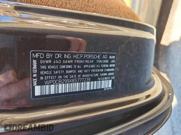 2008 Porsche 911 Carrera S with VIN WP0CB299X8S777239, listed as a Copart auction lot 42725635 with 27,006 mi miles and Clean Title. Bid and sale history available at DreamBid. Image 10.