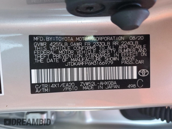 2021 Toyota Prius LE with VIN JTDKAMFP6M3166979, listed as a Copart auction lot 49648705 with 10,689 mi miles and Salvage Title. Bid and sale history available at DreamBid. Image 14.