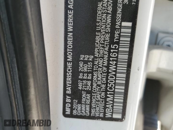2013 BMW X1 28i z VIN WBAVM1C50DVW41615, wystawiony jako Copart lot #51329525 z przebiegiem 120 642 mil mil oraz Szkoda całkowita • Salvage title. Historia ofert i sprzedaży dostępna na DreamBid. Obrazek 12.