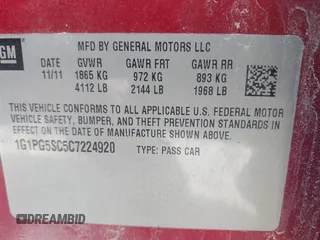 2012 Chevrolet Cruze 2LT with VIN 1G1PG5SC5C7224920, listed as a IAAI auction lot 42154972 with 181,033 mi miles and . Bid and sale history available at DreamBid. Image 9.