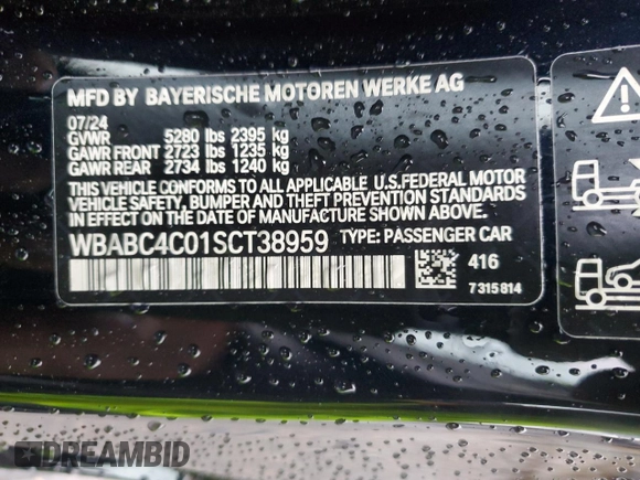 2025 BMW 8 Series M850i xDrive z VIN WBABC4C01SCT38959, wystawiony jako Copart lot #81842724 z przebiegiem Nie podano mil oraz Szkoda całkowita • Salvage title. Historia ofert i sprzedaży dostępna na DreamBid. Obrazek 12.