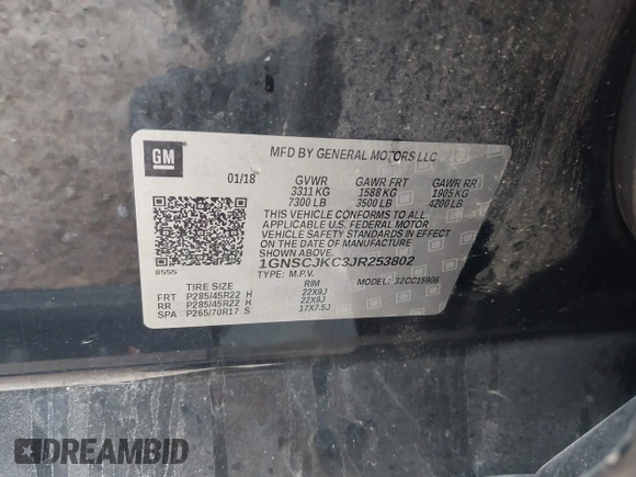 2018 Chevrolet Suburban Premier with VIN 1GNSCJKC3JR253802, listed as a IAAI auction lot 41442438 with 151,781 mi miles and . Bid and sale history available at DreamBid. Image 9.