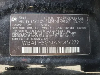 2010 BMW 3 Series 328i z VIN WBAPH5G51ANM36279, wystawiony jako Copart lot #58423785 z przebiegiem 121 379 mil mil oraz Szkoda całkowita • Salvage title. Historia ofert i sprzedaży dostępna na DreamBid. Obrazek 12.