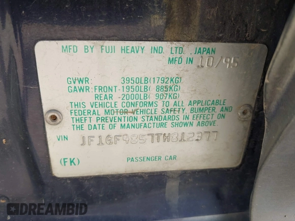 1996 Subaru Impreza Outback Special Sports с VIN JF1GF4857TH812377, выставлен на аукционе IAAI как лот 42031609 с пробегом 243 100 миль миль и . История ставок и продаж доступна на DreamBid. Изображение 9.