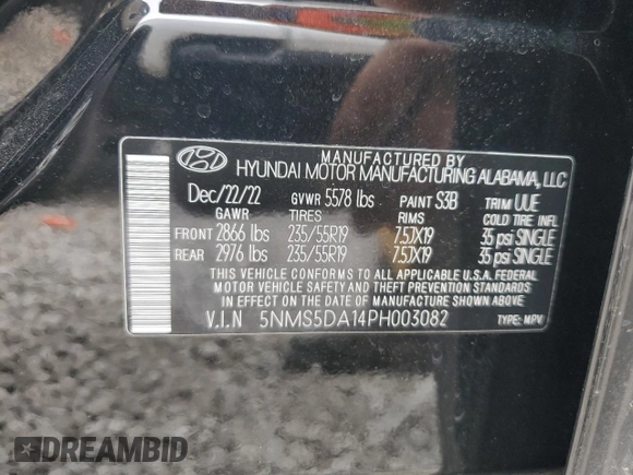 2023 Hyundai Santa Fe Hybrid Limited with VIN 5NMS5DA14PH003082, listed as a Copart auction lot 48646954 with 11,331 mi miles. Bid and sale history available at carsss.com. Image 13.