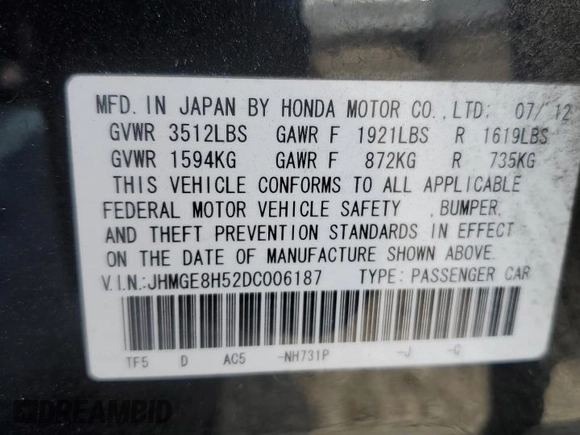 2013 Honda Fit Sport с VIN JHMGE8H52DC006187, выставлен на аукционе Copart как лот 60499935 с пробегом 75 788 миль миль и Списание • Salvage title. История ставок и продаж доступна на DreamBid. Изображение 13.