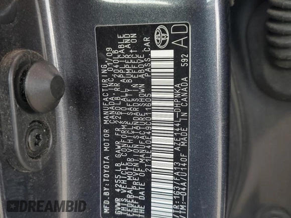 2009 Toyota Matrix S z VIN 2T1LE40E49C011605, wystawiony jako Copart lot #62895715 z przebiegiem 96 378 mil mil oraz Szkoda całkowita • Salvage title. Historia ofert i sprzedaży dostępna na DreamBid. Obrazek 13.