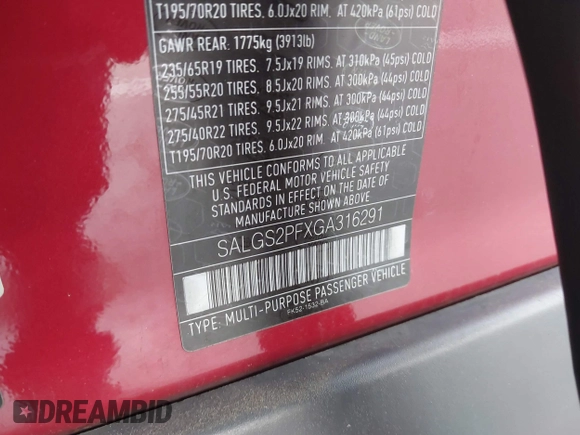 2016 Land Rover Range Rover HSE z VIN SALGS2PFXGA316291, wystawiony jako IAAI lot #42298799 z przebiegiem 92 922 mil mil oraz . Historia ofert i sprzedaży dostępna na DreamBid. Obrazek 9.
