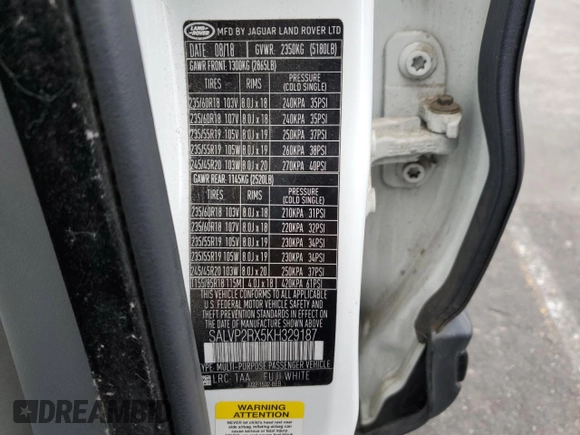 2019 Land Rover Range Rover Evoque SE with VIN SALVP2RX5KH329187, listed as a Copart auction lot 48760285 with 82,349 mi miles and Salvage Title. Bid and sale history available at carsss.com. Image 13.