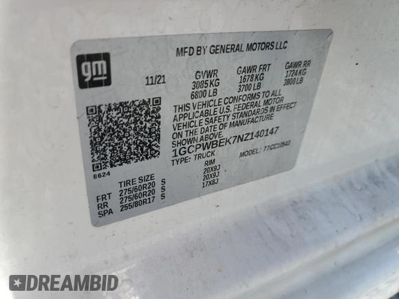 2022 Chevrolet Silverado 1500 Custom with VIN 1GCPWBEK7NZ140147, listed as a Copart auction lot 54241265 with 91,465 mi miles and Clean Title. Bid and sale history available at DreamBid. Image 12.