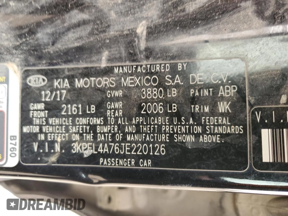 2018 Kia Forte LX with VIN 3KPFL4A76JE220126, listed as a Copart auction lot 47822295 with 153,252 mi miles and Salvage Title. Bid and sale history available at carsss.com. Image 12.