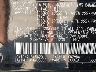 2020 Toyota RAV4 XLE with VIN 2T3P1RFV7LW111230, listed as a IAAI auction lot 40012870 with 22,444 mi miles. Bid and sale history available at carsss.com. Image 9.