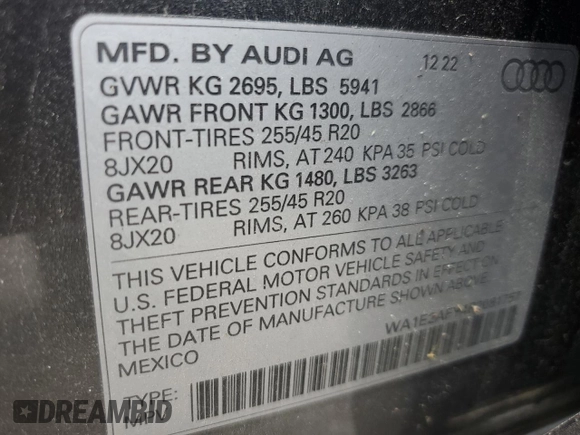 2023 Audi Q5 S line Premium Plus with VIN WA1E2AFY4P2081757, listed as a Copart auction lot 62160445 with 17,676 mi miles and Salvage title. Bid and sale history available at DreamBid. Image 14.