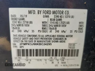 2019 Ford Edge SEL with VIN 2FMPK3J96KBC24295, listed as a Copart auction lot 59392235 with 112,075 mi miles and Salvage title. Bid and sale history available at DreamBid. Image 13.