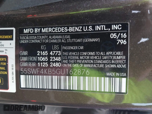 2016 Mercedes-Benz C 300 Luxury with VIN 55SWF4KB5GU162876, listed as a IAAI auction lot 42028472 with 65,901 mi miles and . Bid and sale history available at DreamBid. Image 8.