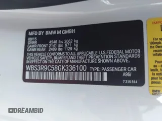 2016 BMW M4 with VIN WBS3R9C58GK336100, listed as a IAAI auction lot 41151151 with Not provided miles and . Bid and sale history available at DreamBid. Image 9.