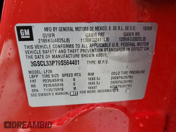 2009 Saturn VUE XE z VIN 3GSCL33P79S564401, wystawiony jako Copart lot #76617304 z przebiegiem 38 288 mil mil oraz Szkoda całkowita • Salvage title. Historia ofert i sprzedaży dostępna na DreamBid. Obrazek 14.