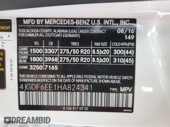 2017 Mercedes-Benz GLS with VIN 4JGDF6EE1HA824341, listed as a Copart auction lot 39469083 with 75,402 mi miles. Bid and sale history available at carsss.com. Image 13.