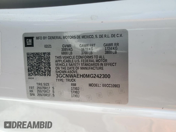 2021 Chevrolet Silverado 1500 Work Truck with VIN 3GCNWAEH0MG242300, listed as a Copart auction lot 50439714 with 64,486 mi miles and Salvage Title. Bid and sale history available at carsss.com. Image 12.