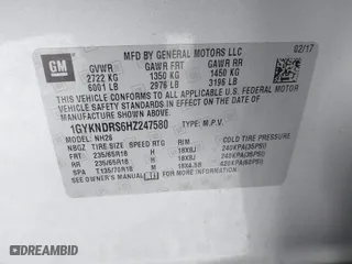 2017 Cadillac XT5 Luxury AWD with VIN 1GYKNDRS6HZ247580, listed as a IAAI auction lot 41600234 with 82,480 mi miles. Bid and sale history available at carsss.com. Image 9.