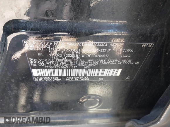 2016 Toyota RAV4 LE with VIN 2T3BFREV1GW511397, listed as a IAAI auction lot 42137741 with 150,677 mi miles and . Bid and sale history available at DreamBid. Image 9.