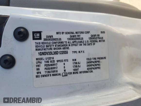 2006 Chevrolet Uplander LT w/1LT with VIN 1GNDV33L36D122659, listed as a Copart auction lot 42207784 with 199,150 mi miles and Salvage Title. Bid and sale history available at carsss.com. Image 13.