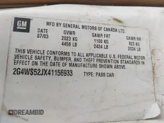 2004 Buick Century Custom with VIN 2G4WS52JX41156933, listed as a IAAI auction lot 41800255 with Not Provided miles and . Bid and sale history available at DreamBid. Image 9.